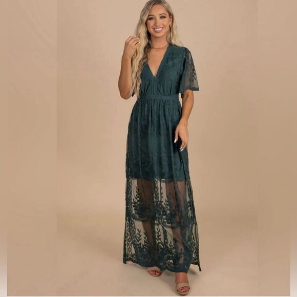 Socialite Dresses & Skirts - Socialite Teal Lace Maxi Romper Dress Small